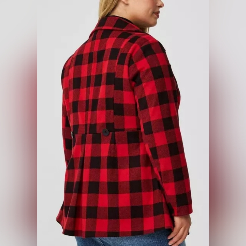 Torrid Size 2 NEW Red & Black Plaid Peacoat - Picture 2 of 9